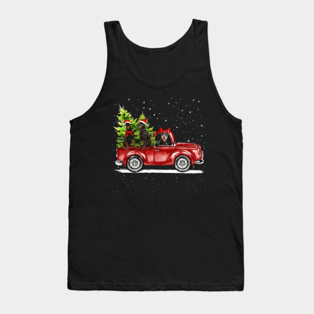 Christmas Three Doberman Dogs Ride Red Truck Costumer Xmas Tank Top by eldridgejacqueline